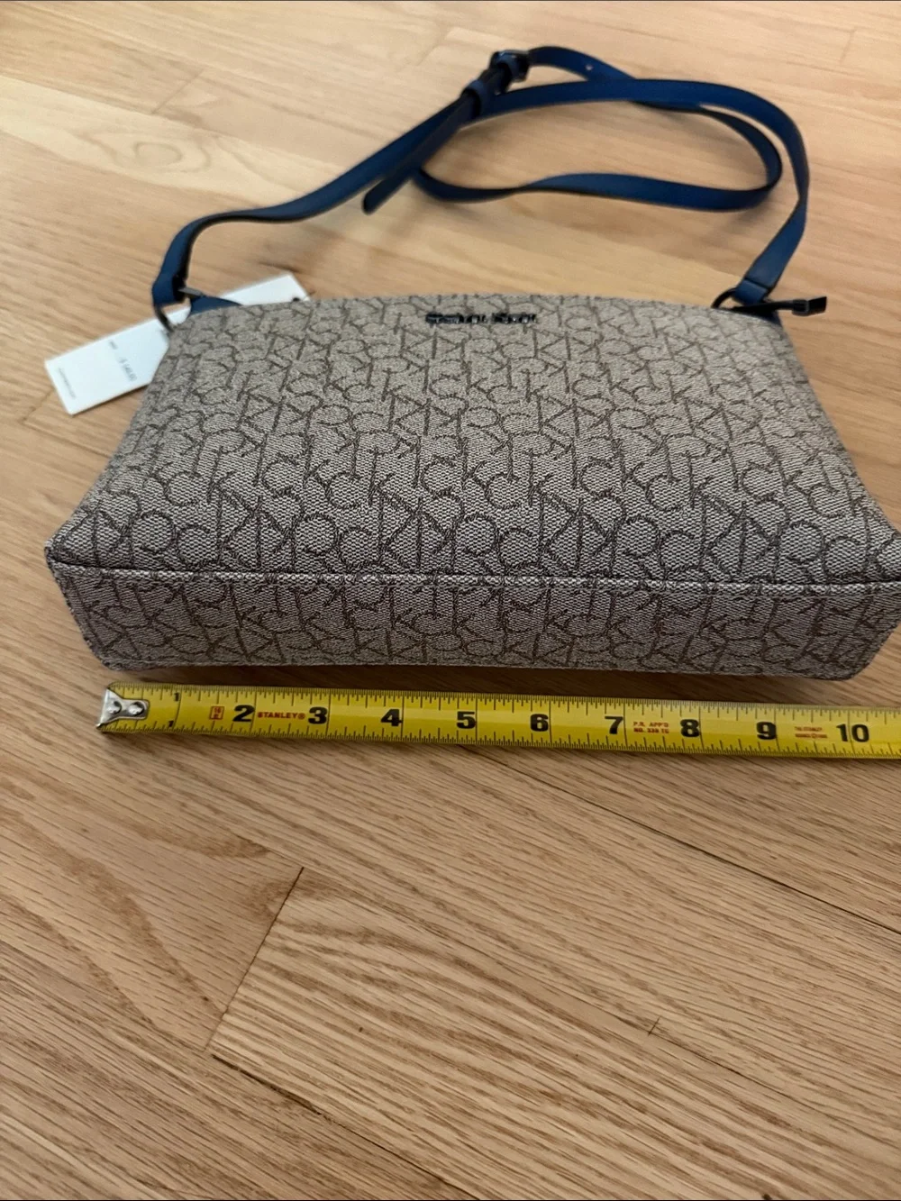 Calvin Klein Beige Monogram Crossbody with Blue Trim